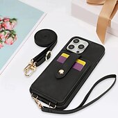 abordables Carcasas iPhone-teléfono Funda Para iPhone 16 Pro Max Plus iPhone 15 Pro Max Plus iPhone 14 13 12 Pro Max Plus iPhone 14 Pro Max iPhone 13 12 Pro Max Funda Trasera con Soporte Espejo con cordón Retro TPU Cuero de PU