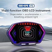 お買い得  ヘッドアップディスプレイ-p3 gps スピードメーター hud obd2 ヘッドアップディスプレイ オンボードコンピューター 車の電圧 rpm 水温 傾斜計 アラームゲージ付き