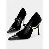cheap Formal-Women&#039;s Burgundy Velvet Pointed Toe Stiletto Heels – Elegant High Heels with Gold Buckle for Formal and Evening Wear