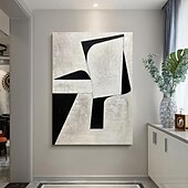 preiswerte Landschaftsgemälde-handgemaltes weiß-schwarzes Strukturgemälde übergroßes 3D handgemachtes abstraktes geometrisches Wandkunstgemälde großes minimalistisches schwarz-weißes Strukturgemälde für Wohnzimmer Schlafzimmer