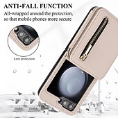 baratos Capa Samsung-telefone Capinha Para Z Flip 7 Z Virar 6 Z Flip 5 Z Flip 4 Z Flip 3 Capa traseira Com Suporte Zíper com cordão Retro TPU Couro PU