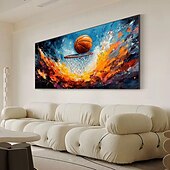 ieftine Picturi Abstracte-Pictură în ulei originală de sport de baschet realizată manual pe pânză artă de perete abstractă jucător de baschet pentru decorarea casei cu cadru întins/fără pictură cu cadru interior
