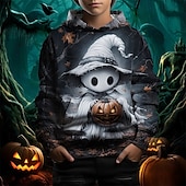 billiga Pojkens 3D Vision &amp; Geometri-Pojkar 3D Grafisk Pumpa Spöke Huvtröja Långärmad Vår Höst Mode Streetwear Barn 4-12 år Huva Utomhus Ledigt Dagligen Normal
