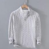 preiswerte Herrenpullover-Herren Pullover Pullover mit Viertelreißverschluss Strickpullover Gerippt Stricken Standard Strick Glatt Troyer Halber Reißverschluss Modisch Brautkleider schlicht Freizeitskleidung Verabredung