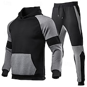 cheap Tracksuits-Men&#039;s Tracksuit Jogging Suit 2 Piece Casual Fall Long Sleeve Breathable Soft Fitness Gym Workout Running Sportswear Activewear Color Block Black Red Dark Gray