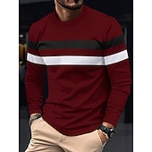 preiswerte Basic-T-Shirts-Herren T Shirt T-Shirt Langarmshirt Langarm Rundhalsausschnitt Frühling &amp; Herbst Einfach Mode Designer Basic Farbblock Urlaub Straße Ausgehen Wein Schwarz Weiß Top T-Shirt für Herren