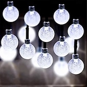 abordables Guirlandes solaires-Guirlande lumineuse solaire à LED, 10 m/20 m/30 m/50 m, lumières acryliques étanches pour l&#039;extérieur avec télécommande, plug-in pour les vacances de Noël, les fêtes,&amp;amp;décoration de jardin prise