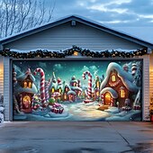billige Julegarasjeportdeksler-juledørdekorasjoner utendørs garasjeportdeksel julegodteri banner gårdshus stort julebakgrunn for ferie utendørs garasjedør hjem veggdekorasjoner