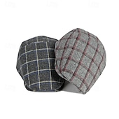 preiswerte Herrenhüte-Herren Schiebermütze Cap Basecap Militärmütze Kadettenhut Rote Blau Polyester Modisch Brautkleider schlicht Strasse Täglich Plaid Einstellbar Sonnenschutz Atmungsaktiv