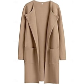 abordables Manteaux &amp; trenchs-Femme Manteau d&#039;hiver Chaud Respirable Poche Décontractées Plein Vacances Plein Air Usage quotidien Sortie Ouvrir le devant Longue Col rabattu Standard manche longue Vêtements d&#039;extérieur Noir Marron
