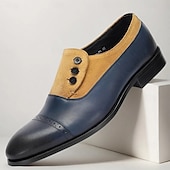 billige Klassiske Pensko-kvalitetssko for menn med okseskinn og semsket skinn - elegante blå og brune brogue-formelle sko for spesielle anledninger