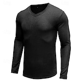 abordables Camiseta de punto acanalado-Hombre Camiseta Camisa musculosa Camiseta de punto acanalado Camiseta superior Manga Larga Escote en Pico Verano Plano Tira de pozo Moda Design Básico Escote en V Vacaciones Calle Noche Blanco