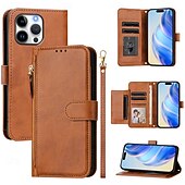 Недорогие Чехлы для iPhone-Чехол для iPhone 16 Pro Max Plus iPhone 15 Pro Max Plus iPhone 14 13 12 11 Pro Max Plus X XR XS бумажник с подставкой молния полная защита тела ретро TPU PU кожа