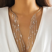 abordables Collier pour femme-Collier ras du cou en cascade d&#039;étoiles dorées pour femme avec élégantes chaînes à franges – bijoux tendance pour les occasions spéciales