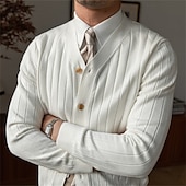 cheap Men&#039;s Cardigan Sweater-Men&#039;s Dress Sweater Cardigan Sweater Knit Sweater Ribbed Knit Regular Button Up Solid Color V Neck Fashion Classic Daily Wear Date Clothing Apparel Fall &amp; Winter Black White S M L