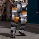 abordables Lâche-Homme Géométrique Plaid Bloc de couleur pantalon de costume Taille médiale Vêtement décontracté Formel Plein Air Quotidien Zippé Poche Pantalon droit Eté Printemps Automne 3D effet Noir Bleu Marron