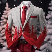 levne Vánoční scéna Outwear-Vánoce Pánské Les Kabát Sako Prodyšné Pohodlné umělecké Na běžné nošení Párty večerní šaty Denní Festival Knoflíky 3D tisk Multi kapsa Podzim zima Přehnutý Dlouhý rukáv Rubínově červená Vodní modrá