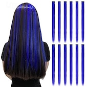 abordables Clip dans les extensions-12 pièces extensions de cheveux colorées droites multicolores clip en coloré 20 pouces extensions de cheveux arc-en-ciel pour enfants femmes cadeaux Halloween fête de Noël points forts (12 pièces