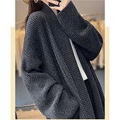 お買い得  オープンフロントカーディガン-女性用 カーディガン 日常 純色 オープンフロント ニット 長袖 ロングトップス ニット ワーク キャメル ダックグレー 秋 冬