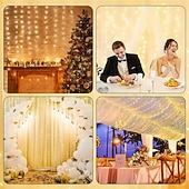 abordables Enchufe eléctrico-Luces de String Cortina 3x3M 300 LED 31V Calor Blanco 8 Modos Seguras para Decoración de Boda y Jardín