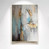 お買い得  抽象画-手描きの緑のミニマリズム絵画 ベージュの壁アート キャンバスに描かれた大きな白い抽象的な金箔の油絵 リビングルームのホームデコレーション フレームなし