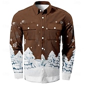 abordables Tenue de scène de Noël-Chemises imprimées de scène de Noël pour hommes, mode flocon de neige, veste décontractée en velours côtelé, manches longues, soirée, vêtements de tous les jours, festival, automne&amp;amp;chemises