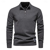 preiswerte Herren Elite Pullover &amp; Cardigans-Herren Pullover Reißverschluss-Pullover Gerippt Stricken Normale Oberteile Reißverschluss Einfarbig Gerollter Kragen Strickware Täglich Outdoor Sport &amp; Outdoor Bekleidung Frühling &amp; Herbst Schwarz