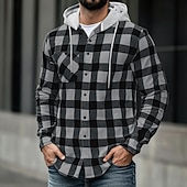 Men's Casual Shirt Flannel Shirt Thick Shirt Flannel Jacket Plaid Sports & Outdoor Street Black Red Blue Purple Long Sleeve Hooded Winter Spring & Fall Clothing Apparel Check Pattern 19