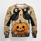 billiga Pojkes Halloween kostymer-Halloween Pojkar 3D Grafisk Tecknat Pumpa T-shirt Långärmad Vår Höst Mode Grundläggande Polyester Barn 4-12 år Rund hals Utomhus Ledigt Dagligen Normal