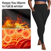 billige Yoga Leggings &amp; Tights-Dame Yogabukser Leggings med fleece Yoga Leggings med telefonlomme Høy Midje Pilates Treningsøkt Trene Strømpebukse Helfarge Mørkegrå Svart Burgunder Spandex Fleece Høst Vinter Store størrelser sport