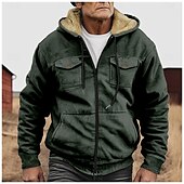 economico felpe in pile-Per uomo Felpa con cappuccio e zip Felpa con cappuccio a zip intera Sherpa peloso Giacca in pile Felpa con cappuccio in pile Verde militare Blu Cammello Verde Grigio Con cappuccio Liscio Zip Up