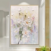 preiswerte Blumen-/Botanische Gemälde-Ölgemälde handgemaltes 3D-Blumengemälde, handgefertigtes Palettenmesser, Blumen, Ölgemälde, Wandkunst, großes 3D-weißes Strukturgemälde, moderne dekorative Gemälde, Impressionismus, abstraktes weißes