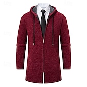 preiswerte Herren Strickjacke-Herren Weihnachtspullover Strickjacke Grobstricken Stricken Standard Zip Tasche Feste Farbe Kapuzenpullover Strickware Elegant Heim Arbeit Bekleidung Bischof Frühling Herbst Schwarz Rote M L XL