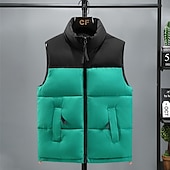 cheap Men&#039;s Vest-Men&#039;s Puffer Vest Padded Gilet Quilted Vest Daily Date Vacation Fashion Casual Fall &amp; Winter Pocket Polyester Warm Comfortable Color Block Zipper Stand Collar Regular Fit Black Yellow Red Royal Blue