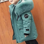 billiga Flickors dun- och parka-jacka-Barn Unisex Ner Hoodiejacka Ytterkläder Ensfärgat Långärmad Ficka Täcka Utomhus Dagligen Grundläggande Svart Vit Rubinrött Höst Vinter 4 år +