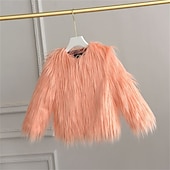 cheap Outerwear-Kids Girls&#039; Faux Fur Coat Solid Color Cute School Coat Outerwear 4 years+ Fall White Champagne Wine