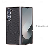 お買い得  サムスン用ケース-電話 ケース 用途 Zフォールド6 Z Fold 5 Z Fold 4 Z Fold 3 バックカバー スタンド付き 磁石バックル ワイヤレス充電をサポート レトロ風 カーボンファイバー 仕上げ