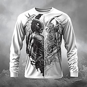 voordelige schedel &amp; botten-Voor heren Duivel T-shirt Lange mouw T-shirt 3D-afdrukken Strakke ronde hals Overhemd Modieus Dagelijks Ontwerper Straat Casual Wit 1 Wit Zomer Lente Herfst Kleding S M L XL XXL XXXL