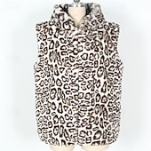 cheap Men's Vest-Men's Vest Faux Fur Gilet Daily Date Vacation Fashion Casual Fall &amp; Winter Keep Warm Polyester Comfortable Leopard Print Cardigan Stand Collar Regular Fit White Yellow Brown Vest
