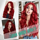 baratos Perucas Sintéticas sem Touca-peruca longa para mulheres perucas de cabelo vermelho ondulado e cacheado peruca de substituição de cabelo sintético peruca de cabelo resistente ao calor para uso diário em festas perucas de festa de