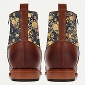 billiga Jacquard-skor-viktorianska stövlar i konstläder för män med blommigt jacquardtyg och guldknappar – vintageinspirerade klänningstövlar