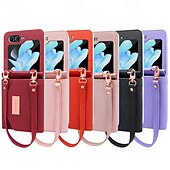 cheap Samsung Cases-Phone Case For Z Flip 6 Z Flip 5 Z Flip 4 Z Flip 3 Back Cover with Stand Holder with Wrist Strap Card Slot Retro TPU PU Leather
