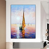 voordelige Schilderijen van landschappen-olieverfschilderij handgemaakte abstracte zeilboot canvas kunst schilderijen handgemaakte nautische olieverfschilderij op canvas grote zeilschip schilderijen wandkunst moderne zeegezicht schilderij