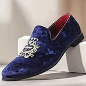 abordables Casual-Mocasines de terciopelo azul marino para hombre con bordados dorados: elegantes zapatos sin cordones para eventos formales y fiestas