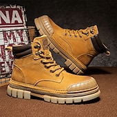 baratos Botas de trabalho-Homens Botas Botas de trabalho Couro Premium Confortável Antiderrapante Com Cadarço Amarelo Cáqui
