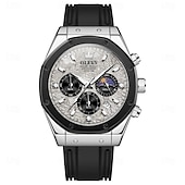 baratos Relógios Quartz-OLEVS 9911 Relógios Masculinos com Pulseira de Silicone à Prova d&#039;Água Cronógrafo Fase da Lua Relógio Masculino Luxuoso Multifuncional