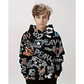 billiga Pojkens 3D Sporter &amp; Spel-Pojkar 3D Grafisk Spel Huvtröja Långärmad Vår Höst Mode Streetwear Barn 4-12 år Huva Utomhus Ledigt Dagligen Normal