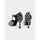 economico Scarpe per balli latini-tacchi da ballo da donna con strass dorati, cinturini incrociati e suola in pelle scamosciata, ideali per spettacoli di ballo da sala e latino