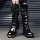 halpa Kengät miehille-miesten mustat steampunk-moottoripyöräsaappaat, joissa on solkihihnat ja kestävä luistamaton pohja - ihanteellinen biker-muotiin tai goottitapahtumiin