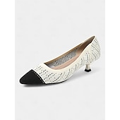 cheap Kitten Heels-Women&#039;s Elegant Black Kitten Heels - Pointed Toe with Gold Thread Detailing, Comfortable and Stylish for Office and Evening Wear